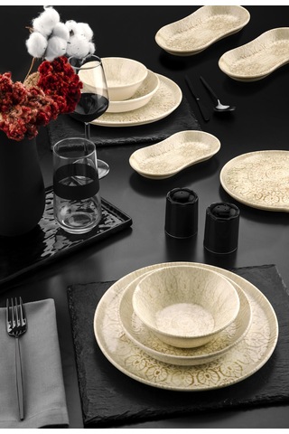 Noble Life Vintage 27 Parça Porselen Yemek Takımı Antrasit