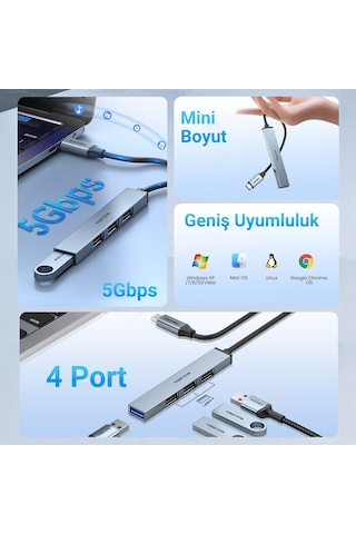 Rocoren Type-c 5gbps 4 Portlu Usb-a 3.0 Çoklayıcı Dönüştürücü Hub