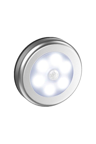 Konesam 6 Led Pır Hareket Sensörlü Gece Lambası - Kablosuz Otomatik Aç/kapat - Dolap, Koridor, Yatak Odası Işığı Gümüş, Beyaz Işık Gümüş