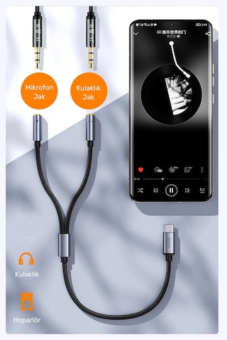 Type-c - Çift 3.5mm Kulaklık Mikrofon Dönüştürücü, Ses Ayırıcı Adaptör, Type-c Telefon Tablet Bilgisayar Uyumlu, Mikrofon Ve Kulaklık İçin Tak Çalıştır Aux Çevirici A563c