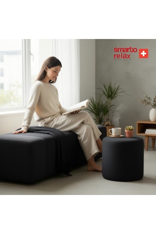 Smarto Relax Puf Babyface Kumaş Silindir Puf 40 45 Cm Siyah