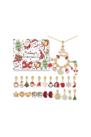 Kangvka Noel Sayım Takvimi Kutusu: Zinc Alyüminyum Dıy Bileklik Ve Kolye Seti - 22 Charm Boncuk İle Kişiselleştirilebilir