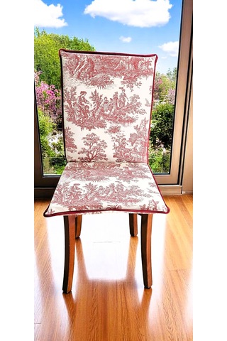 Keten Bordo Fransız Soylusu Arkalıklı Fermuarlı Sandalye Minderi Çok Renkli