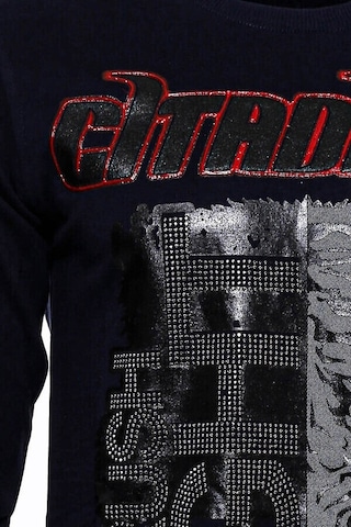 Lacivert Taşlı Baskılı Desenli Sweatshirt - Wessi Siyah
