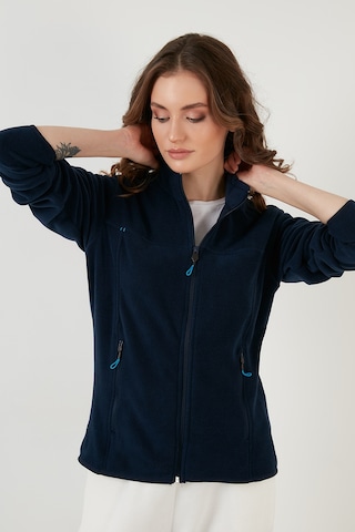 Lela Slim Fit Anti-Pilling Tüylenme Yapmayan Fermuarlı Cepli Hırka 2' Li Paket Bayan Polar 5907002S2 Ekru-Lacivert