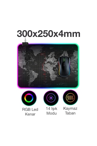 Ally Dünya Desenli Rgb Led Işıklı Oyuncu Mouse Pad 300 250 4mm- 5775
