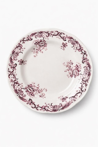 24 Parça 6 Kişilik Mürdüm Floral Desen Porselen Yemek Takımı
