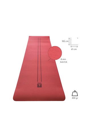 Rebuwo Çift Çizgi Tasarımlı Tpe Yoga Pilates Matı 8 Mm Kaymaz Hafif Taşınabilir - Bordo Bordo