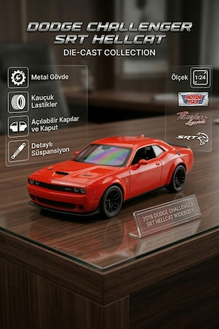 Motor Max 1:24 Ölçek 2018 Dodge Challenger Srt Hellcat Widebody Diecast Model Araba - Kırmızı Çok Renkli