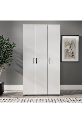 Soft 3 Kapaklı Beyaz Gardırop, Elbise Dolabı