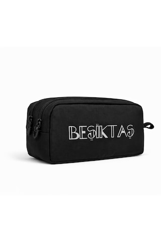 Beşiktaş Lisanslı Siyah Paraşüt Kumaş Kalemlik - Çift Bölmeli Su Itici Kalem Çantası