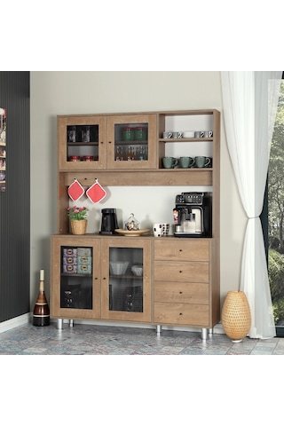 Pasific Home Grano Kahve Köşesi Çok Amaçlı Kiler Dolabı, 140 cm, Koyu Meşe
