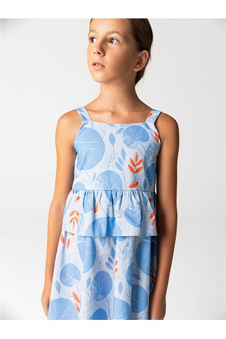 Sheshe Yaprak Desenli Pamuklu Askılı Kız Çocuk Elbise Renkli