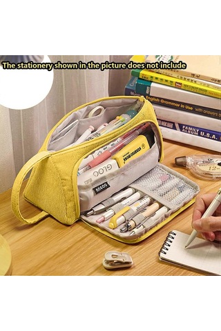 Sarı Kadife Kalem Kutusu 3 Bölmeli, Büyük Kapasiteli Kalem Kutusu, Büyük Kalem Kutusu, Büyük Kalem Kutusu Çok Renkli