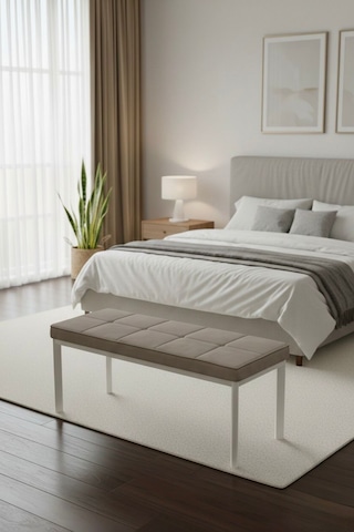 Vena 105x40 Bench - Babyface Kumaş Çımalı Döşeme Puf Bench Beyaz Ayaklı Cappuccino