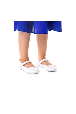 Kiko Kids Fiyonklu Cırtlı Kız Çocuk Babet Ayakkabı 201 Rugan Beyaz 001