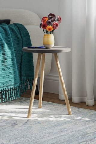 İntergo Yuvarlak Ahşap Ayaklı Tekli Zigon Yan Sehpa Antrasit Gri