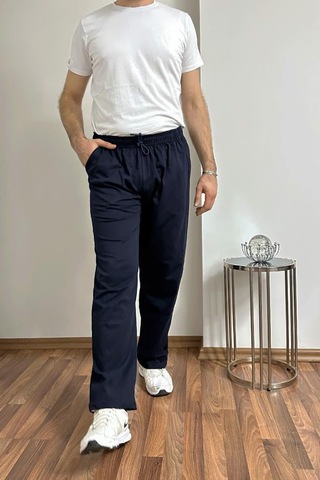Erkek Pamuklu Cepli İpli Lastikli Bel Pijama Altı Eşofman Lacivert