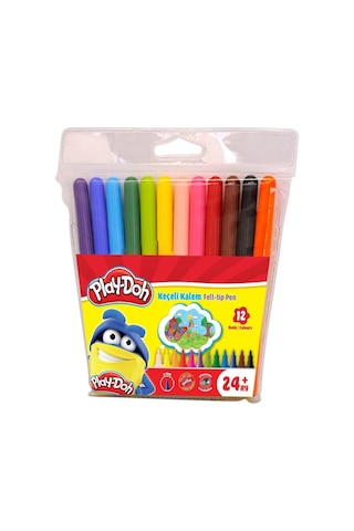 Play-doh Keçeli Kalem 12 Renk 2 Mm Dayanıklı Uç Kokusuz Su Bazlı Mürekkep Şeffaf Kapaklı