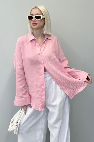 Madmext Pembe Muslin Kumaş Basic Kadın Gömlek Mg1660 Pembe
