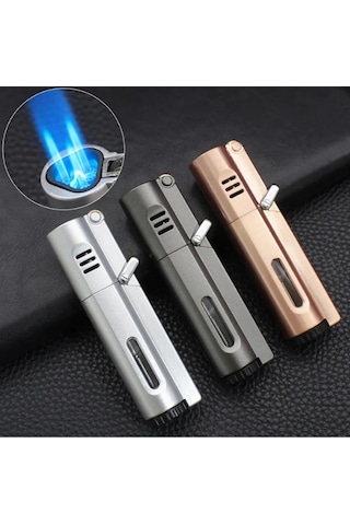 Premiumquality Gümüş 3 Torch Pürmüz Metal Puro Çakmağı