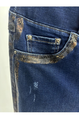 Zanessi Fashıon Büyük Beden Beli Lastikli Likralı Denim Kadın Pantolon Lacivert