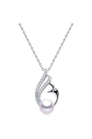 Brezza Lusso Jewelry Gümüş Doğal Inci Kuğu Model Kadın Gümüş Kolye 45 CM