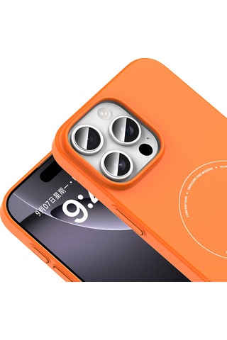 Maks Technology iPhone Uyumlu 16 Pro Max Kılıf M-safe Şarj Özellikli Kamera Korumalı Mkst Elio Sert Pc Kapak - Turuncu