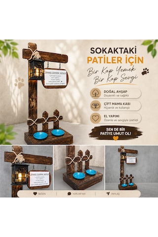 Ahşap Kedi&köpek Mama Su Aydınlatmalı 1 Adet