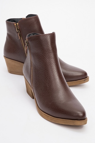 Jayer Kahve Floter Hakiki Deri Fermuarlı Kadın Topuklu Bot kahverengi