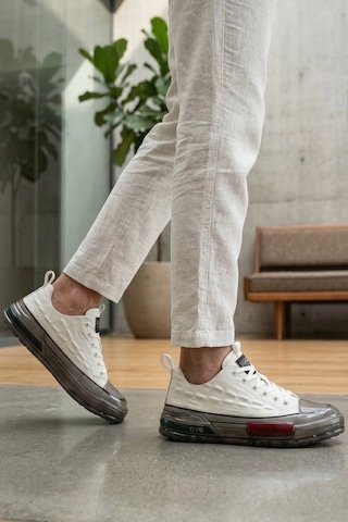 Voyager Beyaz Hakiki Deri Kroko Desenli Kalın Taban Erkek Casual Ayakkabı Sneaker E058 M