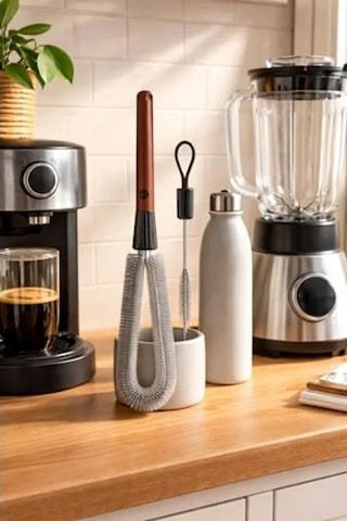 Saplı Temizlik Fırçası Seti: 2 Parça İle Blender Ve Su Şişesi Temizliği