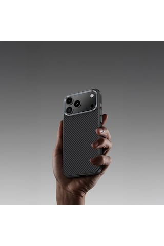 Apple Uyumlu iPhone 17 Kılıf Karbon Fiber M-safe Özellikli Benks Hybrid Armorpro 600d Kevlar Kapak Siyah