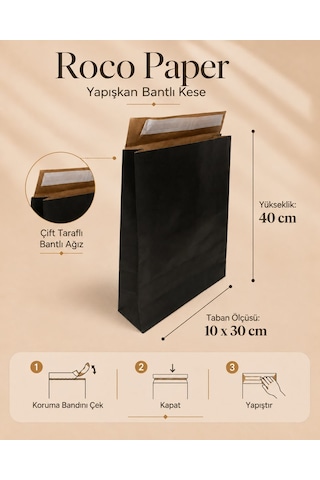 Yapışkan Bantlı Kraft Kese Kağıdı, Siyah Renk, 30x40x10 Cm - 24'lü Paket, Hediye Ve Kargo Zarfı