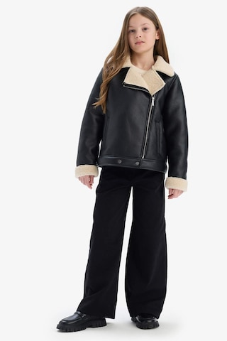 Defacto Kız Çocuk Su İtici Ceket Yaka Pelüş Astar Suni Deri Ceket Mont C4978a825aubk27 Siyah