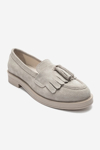 Luvishoes Luvi Shoes Milina Bej Süet Püsküllü Hakiki Deri Kadın Loafer Ayakkabı Bej Süet