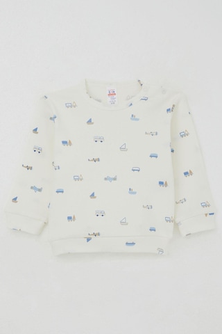 Breeze Erkek Bebek Pijama Takımı Omuzdan Patlı Mini Taşıtlar Dünyası 4 Ay-1 Yaş, Ekru Ekru