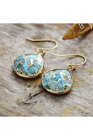 Novahub Altın Blıngbay Bohem Etnik Kolye Küpe, Doğal Mavi Kristal Damla Şekli, High-end Retro Takı, Çok Renkli Kadın Moda Takı Çok Renkli