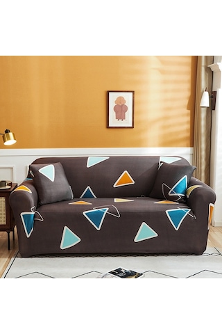 Sones Çift Kişilik Tam Kapsama Elastik Kaymaz Kanepe Kılıfı Altın Üçgen