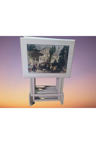 Zigon RESİMLİ ÇANTA sehpa model Parlak Bayaz Lake Kayın torna Nostalji El Yapım