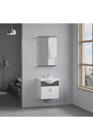 Denko Akyazı 55 CM Mdf  Banyo Dolabı Takımı Antrasit Gri