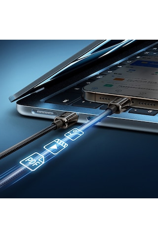 Recci Rs42cc Lamp Display Serisi Type-c To Type-c Pd 240w Hızlı Şarjlı Data Ve Şarj Kablo 1.5m Siyah