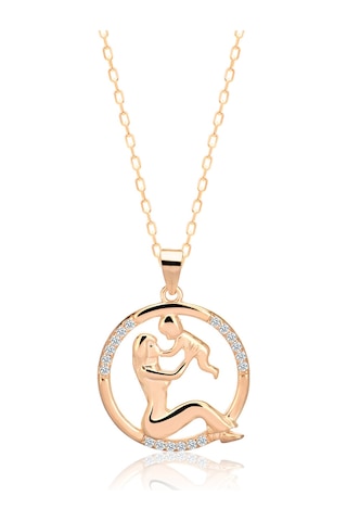 Zirkon Taşlı Altın Kaplama Anne Çocuk Gümüş Kolye Gold - Rose Gold - Gümüş