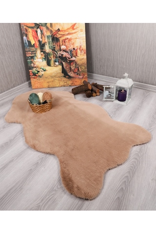 Tavşan Tüyü Dekoratif Ultra Yumuşak Post Peluş Kaymaz Halı Camel