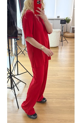Modaonna Kaşkorse Bluz Pantolon Takım Kırmızı