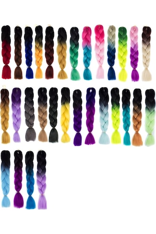 Cbtx Moda Renk Gradyan Bireysel Örgü Peruk Elyaf Büyük Örgüler, Uzunluk: 60cm 57 Siyah + Göl Mavisi