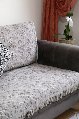 Mozaik Pamuklu Saçaklı Koltuk - Çekyat Örtüsü 170x220 - Kahve Kahve