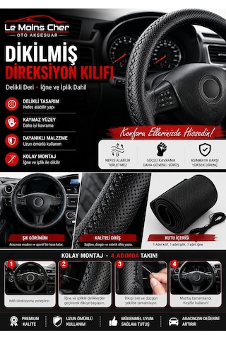 Volkswagen T-roc R-line Siyah Deri Direksiyon Kılıfı Dikmeli Delikli İğne İplikli Kokusuz