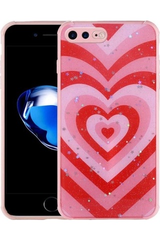 Apple Uyumlu iPhone 7 Plus Kılıf Simli Desenli Kamera Korumalı Parlak Zore Popy Kapak Kalp