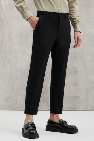 GRIMELANGE Vassel Erkek 360 Derece Esneyen Teknik Kumaşlı Fermuarlı Kordonlu Boru Paça Siyah Pantolon Siyah